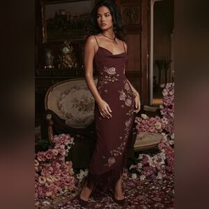 House of CB Eloisa Wine embroidered midi dress